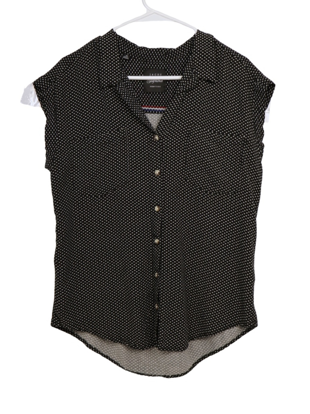 JACHS Girlfriend NY Black White Print Button Up Blouse Medium Short Sleeve - Picture 1 of 7